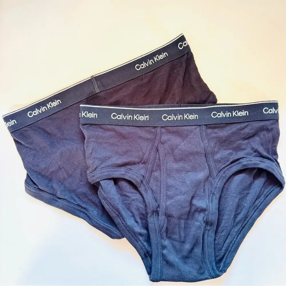 MENS 2 NEW CALVIN KLEIN Black White Logo Fly Cotton Briefs Underwear Panty S